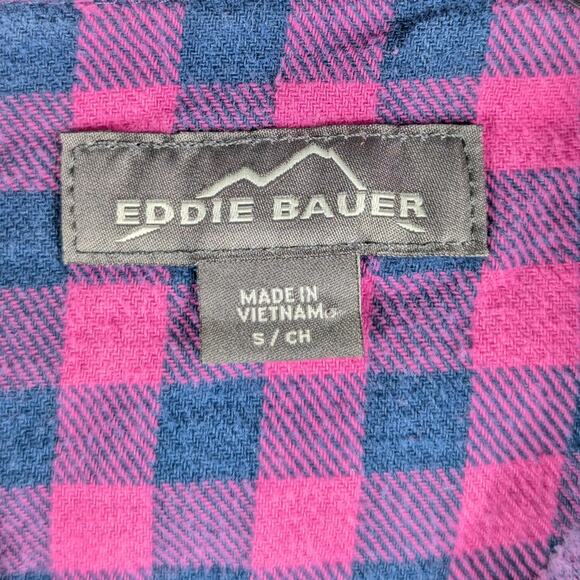 Eddie Bauer Women’s Shirt Small Plaid Long Sleeve Button Front Cotton Pink Blue - Picture 2 of 4